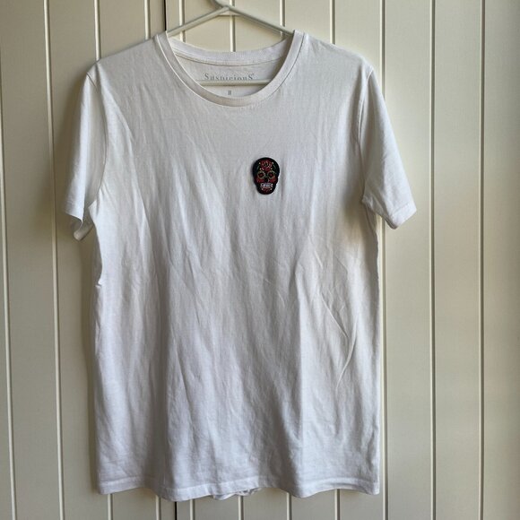White Tee with Colorful Skull Patch - Picture 2 of 8